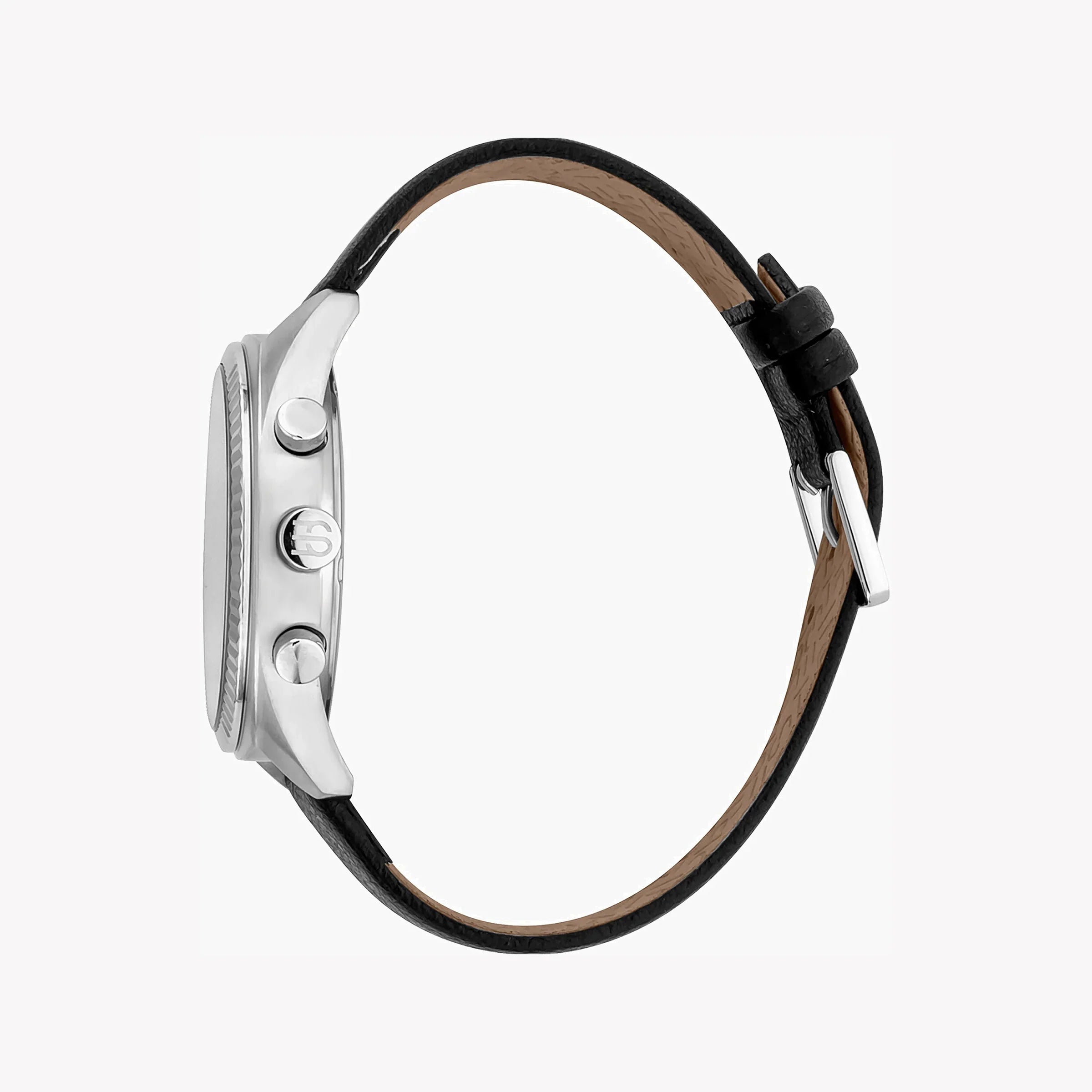 Esprit Men's Black Leather Watch, White Dial | ES1G309L0015